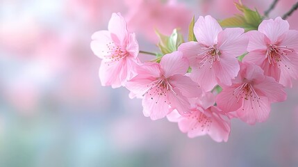 Naklejka premium Beautiful Cherry Blossom Branch with Pink Flowers in Full Bloom