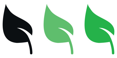 Leaf icon vector set, leaf silhouette vector, leaf in black and green colors in trendy flat style illustration isolated on white background.