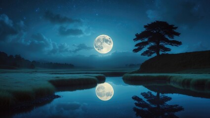 Moonlit Panorama of Tarn at Night