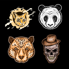Vector logo design of panda tiger fox leopard skull with modern mascot style