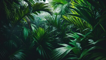 Tropical palm leaves set against a floral pattern background in a genuine photograph