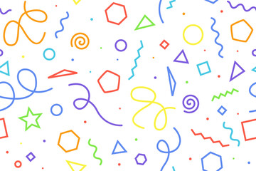 Fun dynamic geometric pattern. Line doodles inspired by 90s memphis fashion and funky 80s design. Vector cute colorful background.