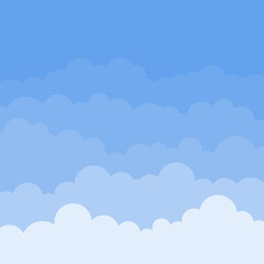 Blue sky and clouds background. Vector cartoon illustration. Simple flat style graphics subtle design.