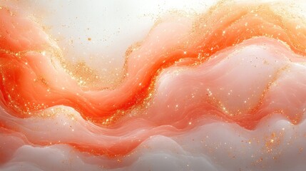 Obraz premium Abstract Coral and Gold Glitter Waves: A Serene and Luxurious Fluid Art