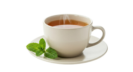 Isolated Steaming Cup of Tea with Mint Leaves