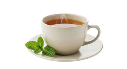 Isolated Steaming Cup of Tea with Mint Leaves