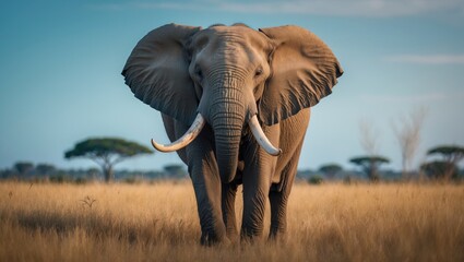 Bull Elephant Standing The Grasslands