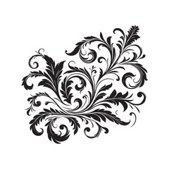 Elegant floral scrollwork, black and white vector design