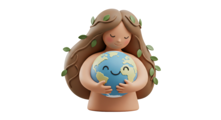 Isolated Earth Goddess Holding Smiling Globe in Her Hands