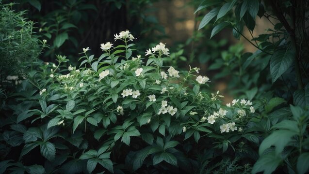 Traditional herb in full bloom within a shady garden