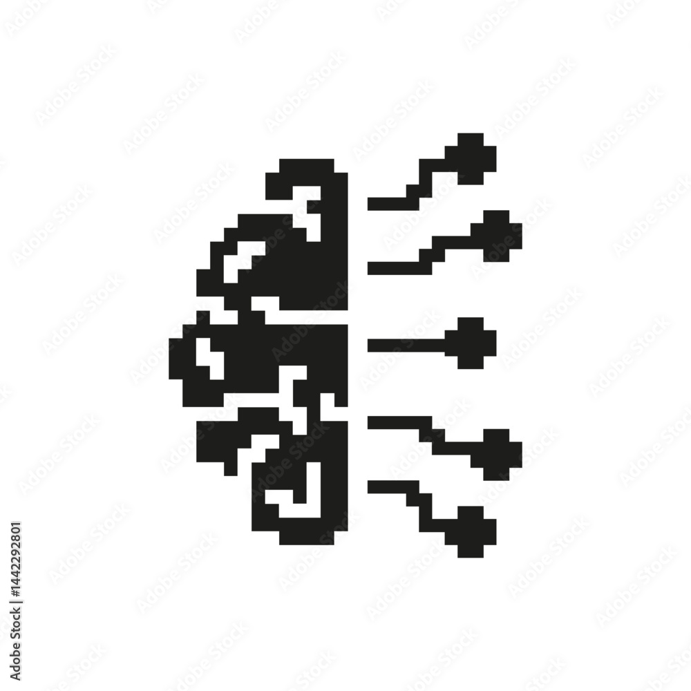 Poster pixelated brain with circuit lines icon. artificial intelligence and neural network technology symbo