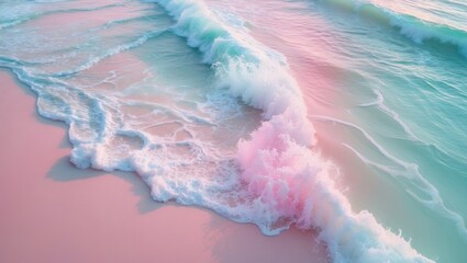 Fototapeta premium Bird's eye view of beautiful pastel pink and blue shoreline