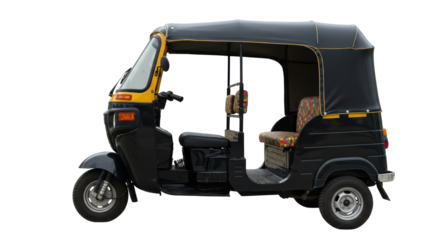 Isolated Classic Black and Yellow Auto Rickshaw