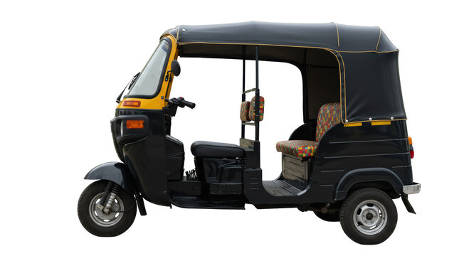 Isolated Classic Black and Yellow Auto Rickshaw