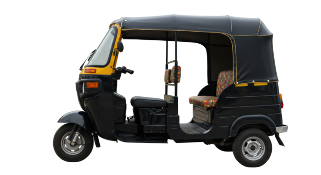 Isolated Classic Black and Yellow Auto Rickshaw