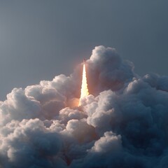 Rocket Launch Through Clouds.