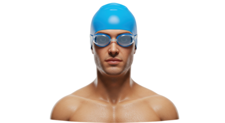 Isolated Athlete Swimmer with Goggles and Cap