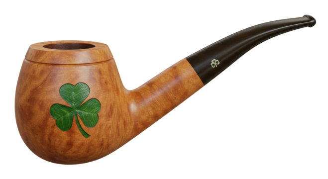 Isolated Wooden Smoking Pipe with Shamrock Detail - Powered by Adobe