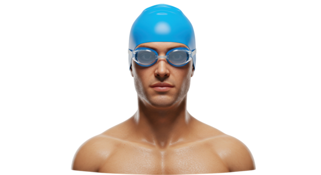 Isolated Athlete Swimmer with Goggles and Cap