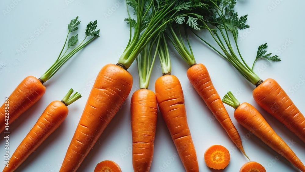 Poster isolated pieces and halves of carrots on a backdrop