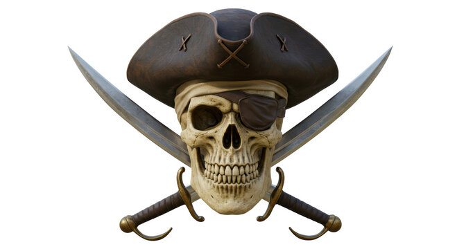 Isolated Pirate Skull with Swords Crossed - Powered by Adobe