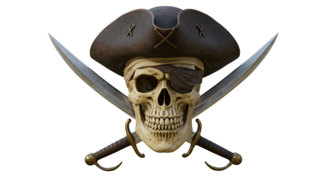 Isolated Pirate Skull with Swords Crossed
