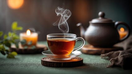 Fototapeta premium The ritual of fragrant tea served in a teapot