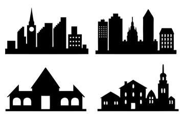 Fototapeta premium set of City icon vector silhouette illustration isolated on white background