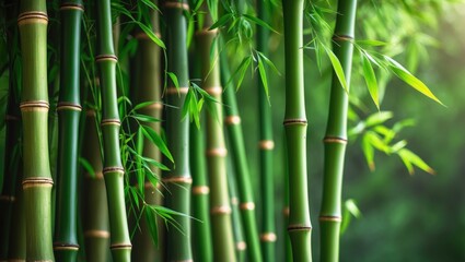 Dense collection of vibrant green bamboo