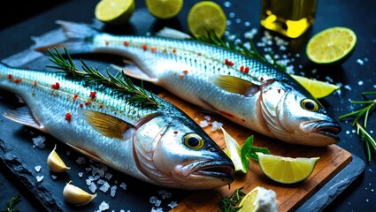 Seabass fish and its cooking components.