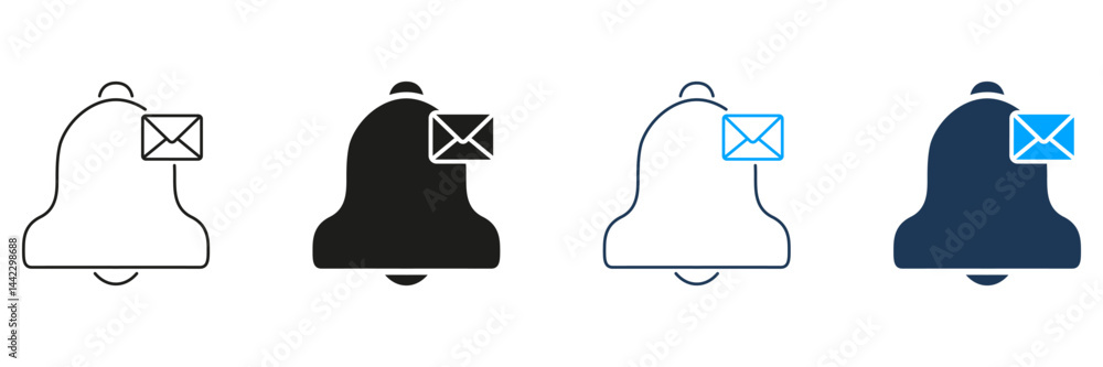 Poster notification bell with email icon line and solid icon set. alert and message notification symbol col