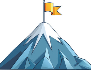 Flag on Mountain Peak - Goal Achievement Vector for Success Celebrations & Adventure Branding