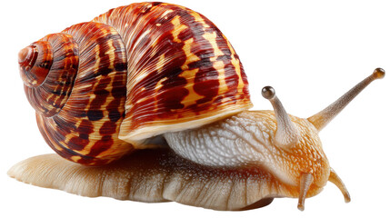 Snails in the garden: This macro shot of a snail with an exquisite shell, traversing along the rough surface, showcases the intricacies of its form, capturing the essence of this creature.