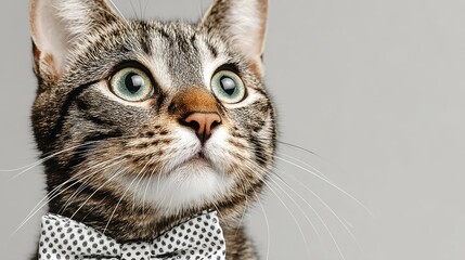 a cute cat wearing a bowtie on a white isolated background, adorable and charming design