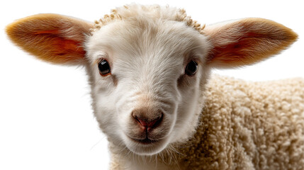 Fototapeta premium Lovely Lamb: This photo captures a close-up of a charming, fluffy lamb, its eyes full of curiosity and its soft wool inviting touch. The innocent expression is undeniable