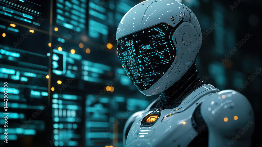 Aufkleber futuristic artificial intelligence serves as a peacekeeper in a high-tech environment