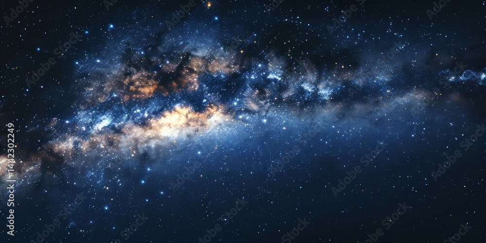 Poster vast galaxy filled with stars and cosmic clouds captured from a distant viewpoint in deep space