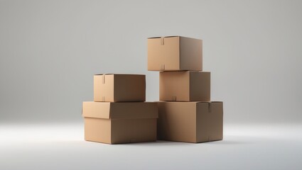 Fototapeta premium Four boxes made of cardboard on a plain white background