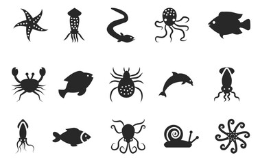 Sea animals related icons, vector icon set. vector