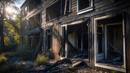 Fire-damaged residential apartment complex