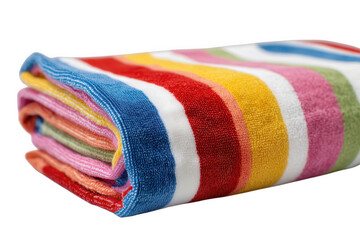 Folded Colorful Striped Beach Towel On Transparent Backgrounds