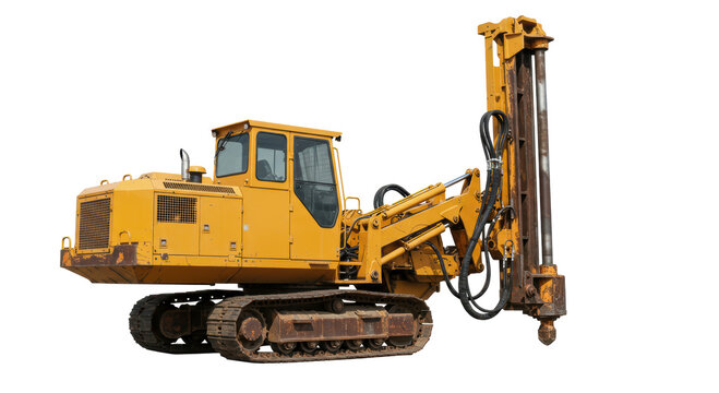 Isolated Yellow Pile Driver Construction Machine