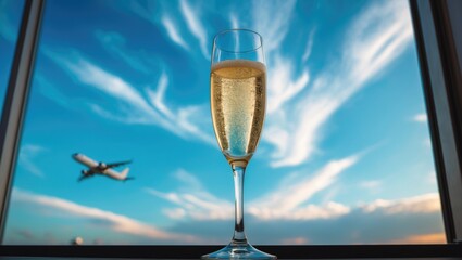 Obraz premium Champagne glass situated on the window sill.