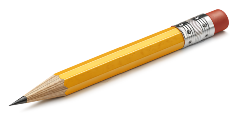 Classic yellow wooden pencil with eraser isolated on white background