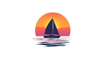 Silhouette sailboat sunset reflection seascape; stock photo for travel or leisure design