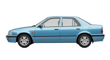 Isolated Classic Blue Sedan Car Side View