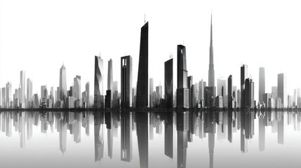 Fototapeta premium a modern urban skyline with tall skyscrapers on a white isolated background, sophisticated and architectural design
