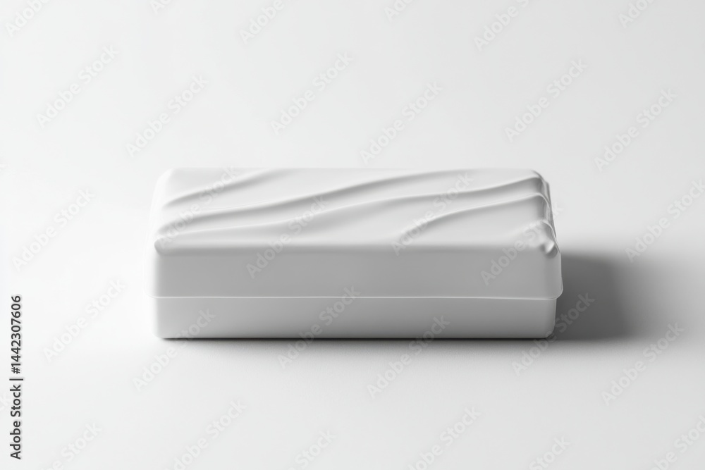 Poster Minimalist Presentation: Smooth white box on a seamless background, showcasing clean lines and a subtle wave pattern.