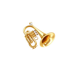 Obraz premium Golden Flugelhorn Musical Instrument Isolated on Transparent Background
