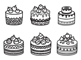 Blue Cake Illustration with Elegant Line Art Style 